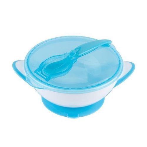 BabyOno tányér tapadó aljú fedeles kanállal / kék 