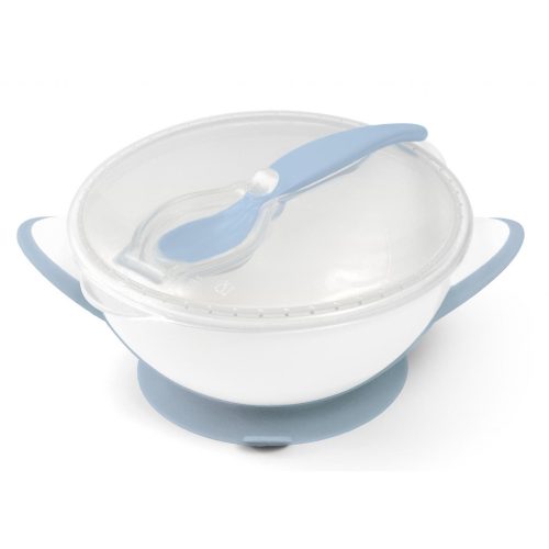 BabyOno tányér tapadó aljú fedeles kanállal / kék