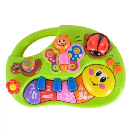   HOLA bébijáték, kukacka mosolygós, zenélő, világító gombokkal ZÖLD