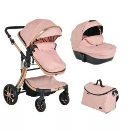   POLLY 3IN1 BABAKOCSI SZETT:SPORT+MÓZES+ TRIO ISIZE AUTÓS HORDOZÓ+KISTÁSKA PINK