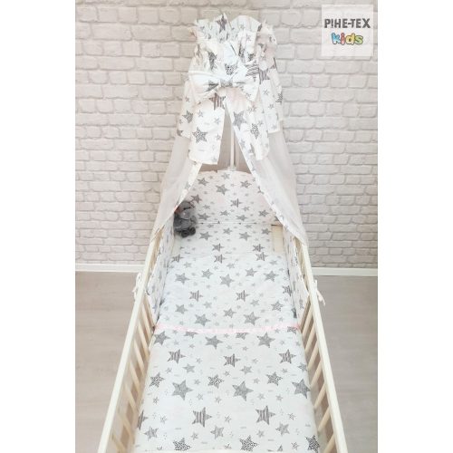 PIHE-TEX  2 részes babaágynemű szett CSÍKOS CSILLAGOK , RÓZSA (121/R)