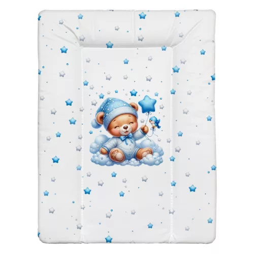Kék felfőn alvó maci puha pelenkázólap 70×50 cm – vízhatlan, bababarát Softy pelenkázó alátét