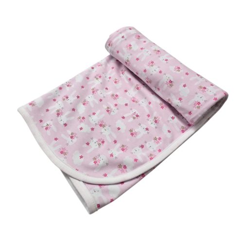 Mintás pamut babatakaró 70x90 - Rózsaszín nyuszi