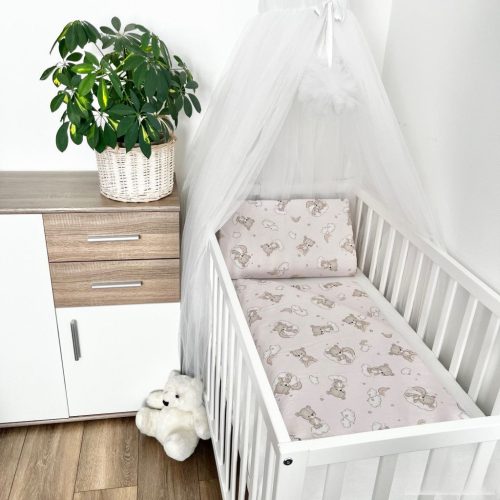 Szivárványos maci mintával rózsaszín 2 részes babaágynemű szett – 100% pamut, 140x90 + 40x50