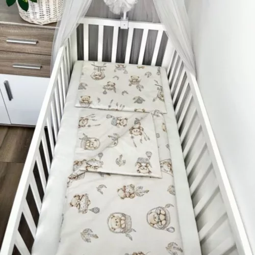 Álomfogó Bézs mackós mintával 2 részes babaágynemű szett – 100% pamut, 140x90 + 40x50
