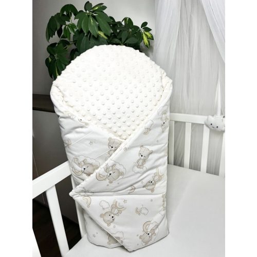 kókuszpólya – Álomfelhő Mackó Szivárványos, bézs minky és mackós pamutvászon, kivehető kókuszbetéttel