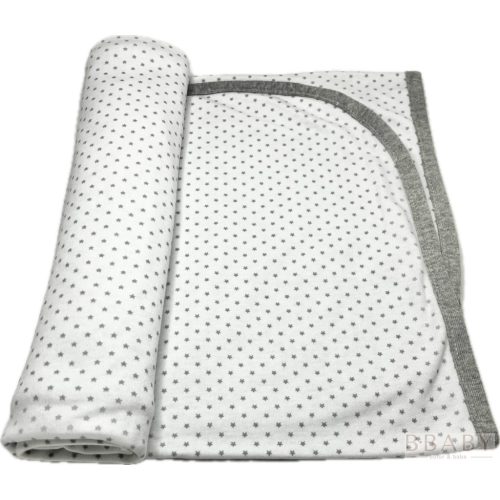 Szürke csillagos pamut babatakaró – 70×90 cm, melírszürke szegéllyel, 100% pamut
