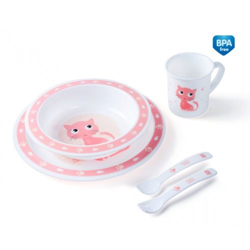 CANPOL 4/401 Műanyag étkészlet / Cute Animals - rózsaszín cica