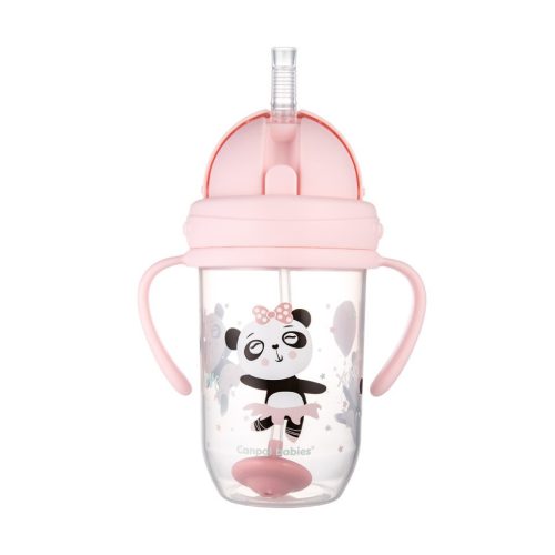 Canpol babies Cseppmentes szívószálas pohár nehezékkel Exotic Animals 270ml 6hó+ rózsaszín