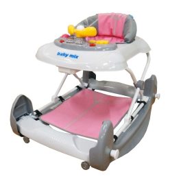   BABY MIX  Walker bébikomp szilikon kerekek szürke/ rózsaszín 39124 