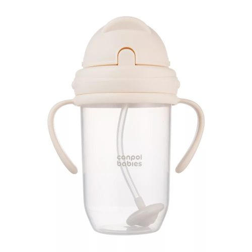 Canpol babies Súlyozott szívószálas itatópohár, 270ml, krémszín
