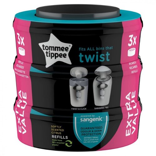 Tommee Tippee Sangenic Twist and Click és SG TEC pelenkatároló utántöltő kazetta citrus 3db