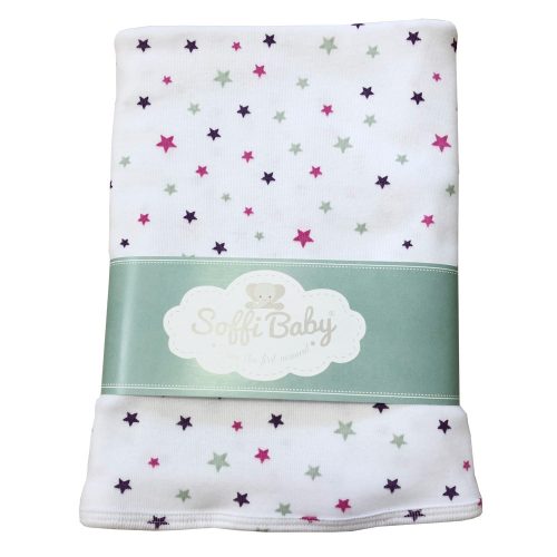 Soffi Baby takaró pamut dupla fehér lila csillagok 75x100cm