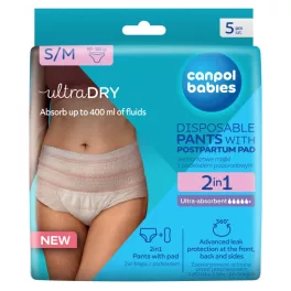   Canpol babies Légáteresztő és ultra nedvszívó, eldobható 2 az 1-ben bugyi szülés utáni betéttel S/M méret, 5 db