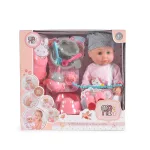 Moni Toys Baba 36 cmes baba pisilős baba szett szürke/rózsa