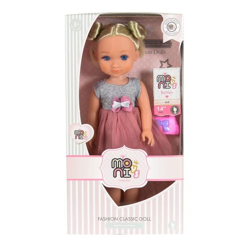 BABA  36 cmes szőke  SZÜRKE/PINK ruhával