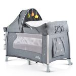 iSleep utazóágy, multifunkciós, pelenkázóval, játékkal, kupolával SZÜRKE
