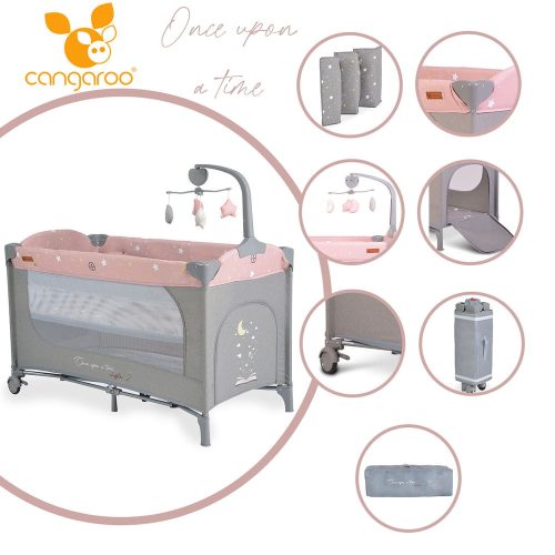 Cangaroo Once upon2 2 szint utazóágy zenélő forgó játékkal pink