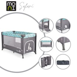   SAFARI utazóágy 1 szintes, zippes kibújóval, állatmintás TÜRKIZ/kék