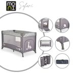 SAFARI utazóágy 1 szintes, zippes kibújóval, állatmintás GRAFIT