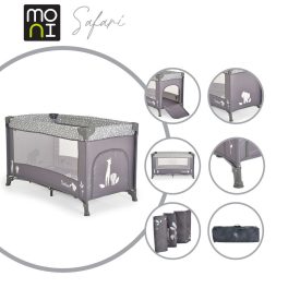   SAFARI utazóágy 1 szintes, zippes kibújóval, állatmintás GRAFIT