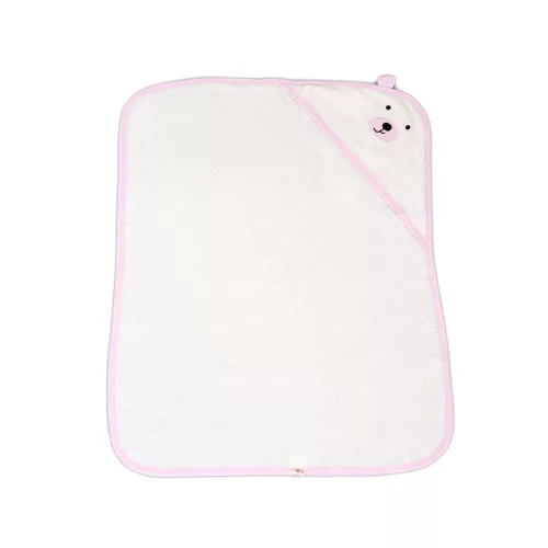Moni BALOO kapucnis törölköző/pamut maci füles fehér kifogó 70x90cm, szegés PINK