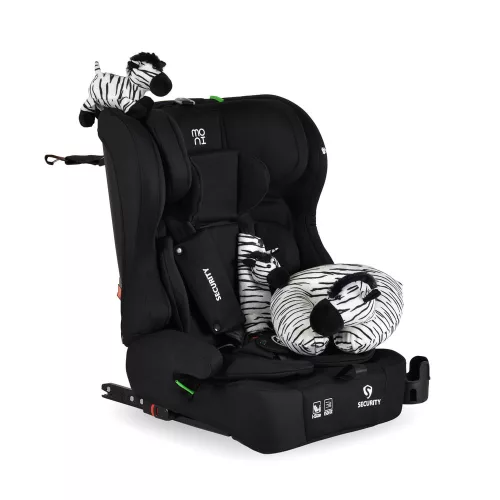 Moni SECURITY autós ülés belső övvel, isofix, ajándék 2plüss+párna 76-150cm FEKETE
