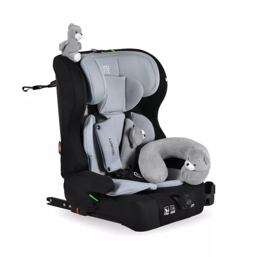 Moni SECURITY autós ülés belső övvel, isofix, ajándék 2plüss+párna 76-150cm SZÜRKE