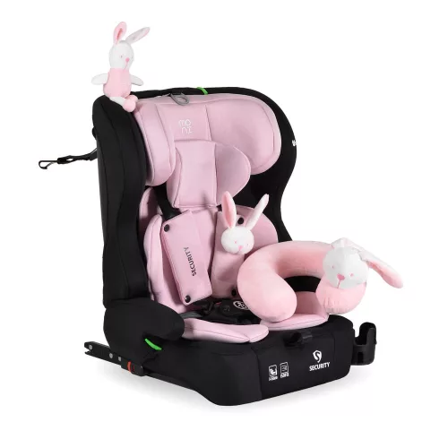 Moni SECURITY autós ülés belső övvel, isofix, ajándék 2plüss+párna 76-150cm PINK