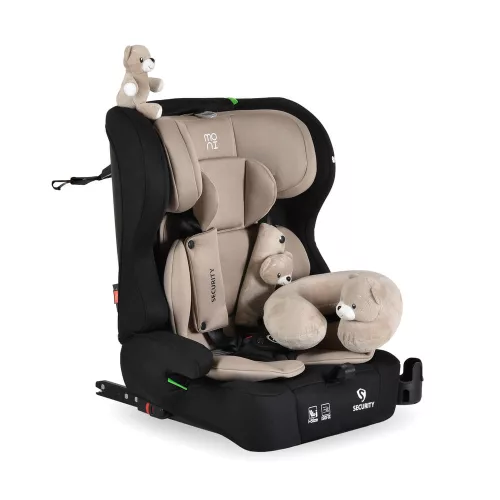 Moni SECURITY autós ülés belső övvel, isofix, ajándék 2plüss+párna 76-150cm BÉZS