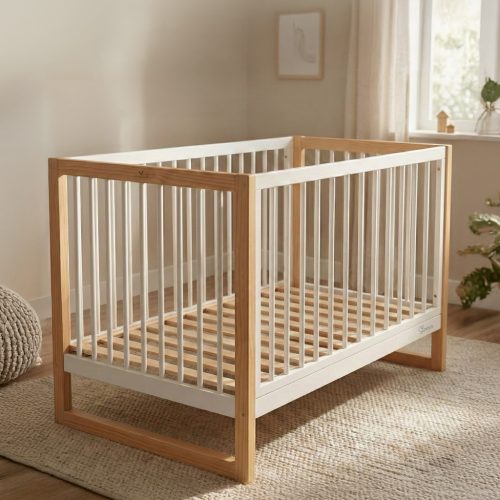 SIERRA fa babaágy rácsos 60*120cm FEHÉR/NATUR