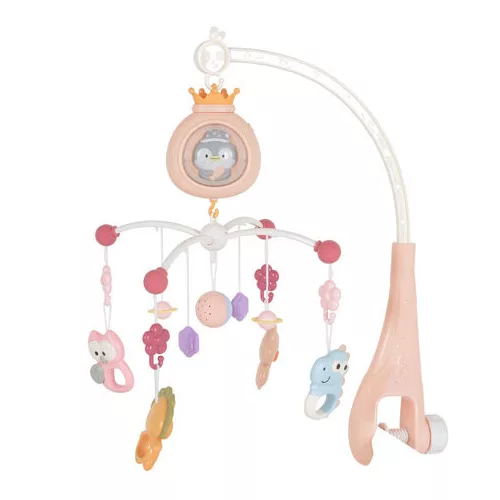 Moni PENGUIN Bed bell zenélő forgó játék kiságyra fehér zajjal PINK