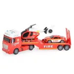 Tűzoltó vontató autó helikopterrel, autóval 54cm PIROS