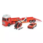 Tűzoltó vontató autó helikopterrel, autóval 54cm PIROS
