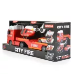 Tűzoltó vontató autó helikopterrel, autóval 54cm PIROS