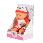 BABA 20cm újszülött Kutyus ruha FEHÉR/PIROS