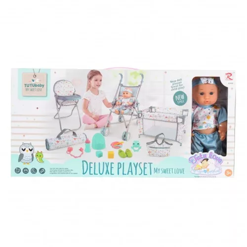 Moni BABA játékszett 36 cmes FIÚ babával delux playset KÉK