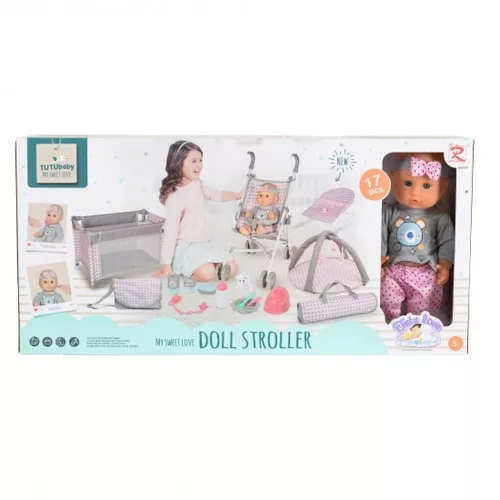 Moni BABA játékszett 36 cmes LÁNY babával delux playset SZÜRKE