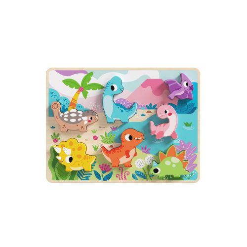 TOOKY Toy fapuzzle kirakó, forma illesztős, dinoszaurus 8dbos