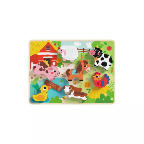 TOOKY Toy fapuzzle kirakó, forma illesztős, farmos 8dbos