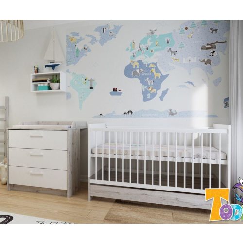 Todi Bee 70x140 átalakítható babaágy szett - 3 fiókos komód - toldalék